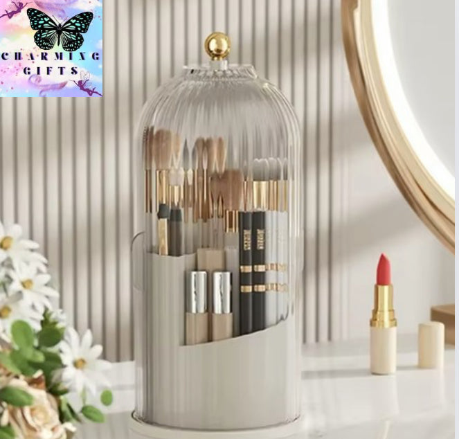 Makeup Brush Holder Organizer 360° Rotating Cosmetic Organizer With Lid Desktop Makeup Organizer Lipstick Eyebrow Pencil Holder