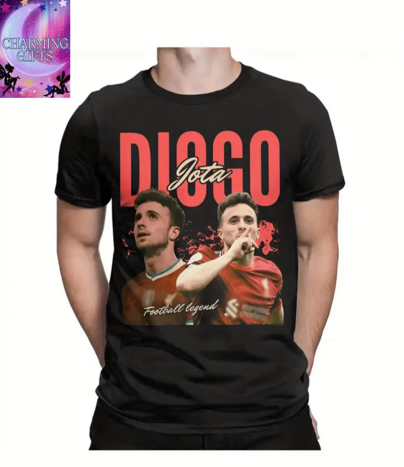 Diogo Jota Soccer Player Graphic Tee - unisexFootball Shirt with Name & Action Print, Regular Fit O-Neck T-Shirt for Training, Casual Outfits - Sizes small - 3xl All-Season Athletic Apparel, Sports Fan Clothing, Sporty Casual Wear, Medium Elasticity Fabr