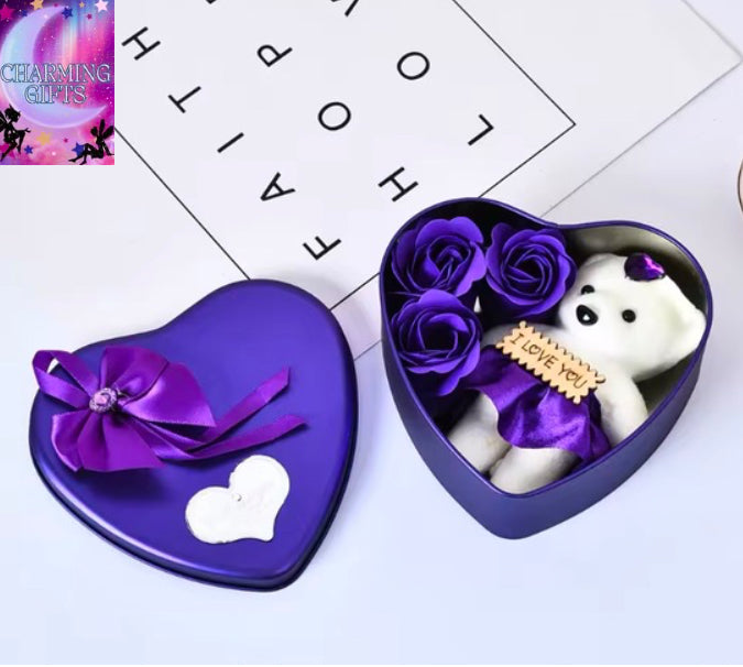 Heart Shaped Iron Box Eternal Flower Valentine's Day Gift Soap Flower Simulation Rose Bouquet Gift Box Set A for My Girlfriend