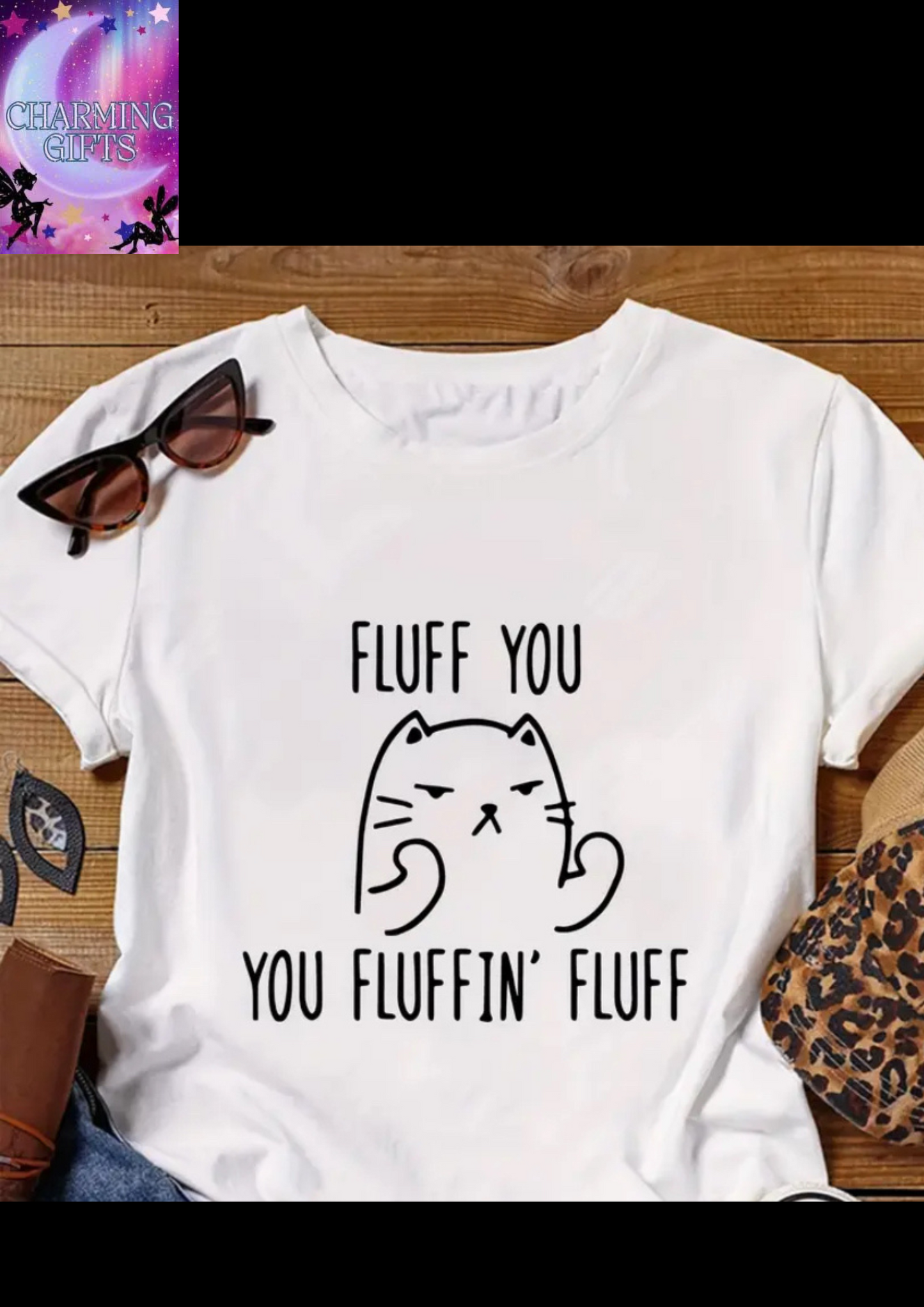 Stylish Plus Size Cat Fluff You Letter Print Tee - Women's Casual Crew Neck Short Sleeve Plus Size T-shirts - Fun Graphic Print, Soft Fabric, Relaxed Fit