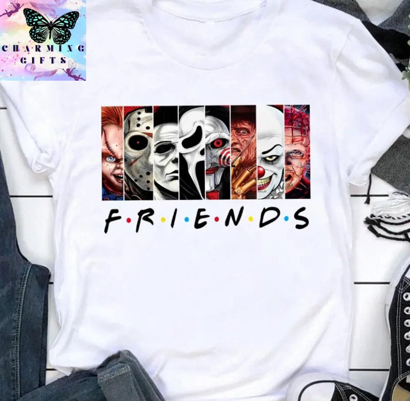 Friends T Shirt Best Stephen King Horror Characters Printed Cartoon Women Fashion Tops Oversized Tee Halloween Clothes Women