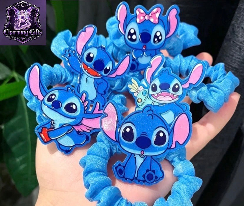 5pcs Stitch Acrylic Hair Bands, Cute Cartoon Hair Ties, Sweet Style, Blue Ponytail Clips, Perfect Valentine'S Day, New Year Gift