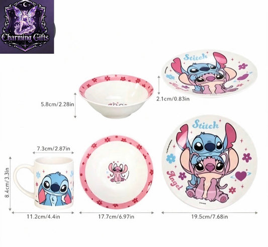 Girls Disney Stitch Ceramic Breakfast Set 3pcs Set