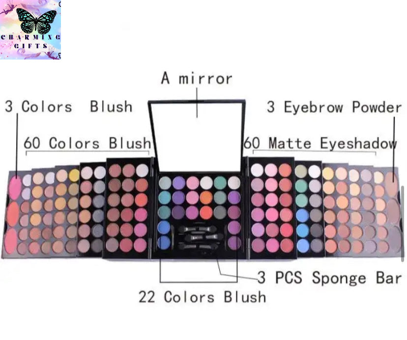 148 Color Long Lasting Waterproof Shimmer Makeup Kit Glitter Matte Eyeshadow Eyebrow Blush Palette Travel Cosmetics Set