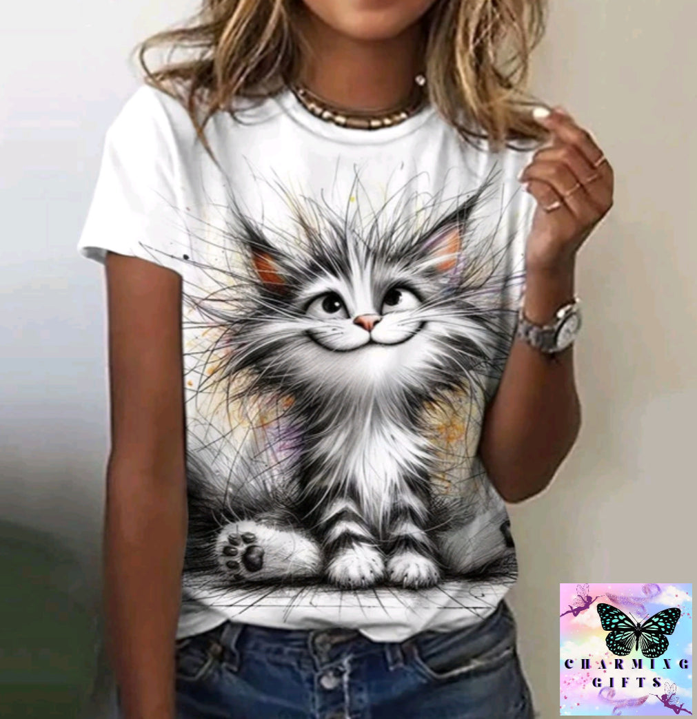 Summer New Women's T-shirts Funny Animal Print Short Sleeves Tees Fashion Street T shirt Daily Casual Female Clothing Tops