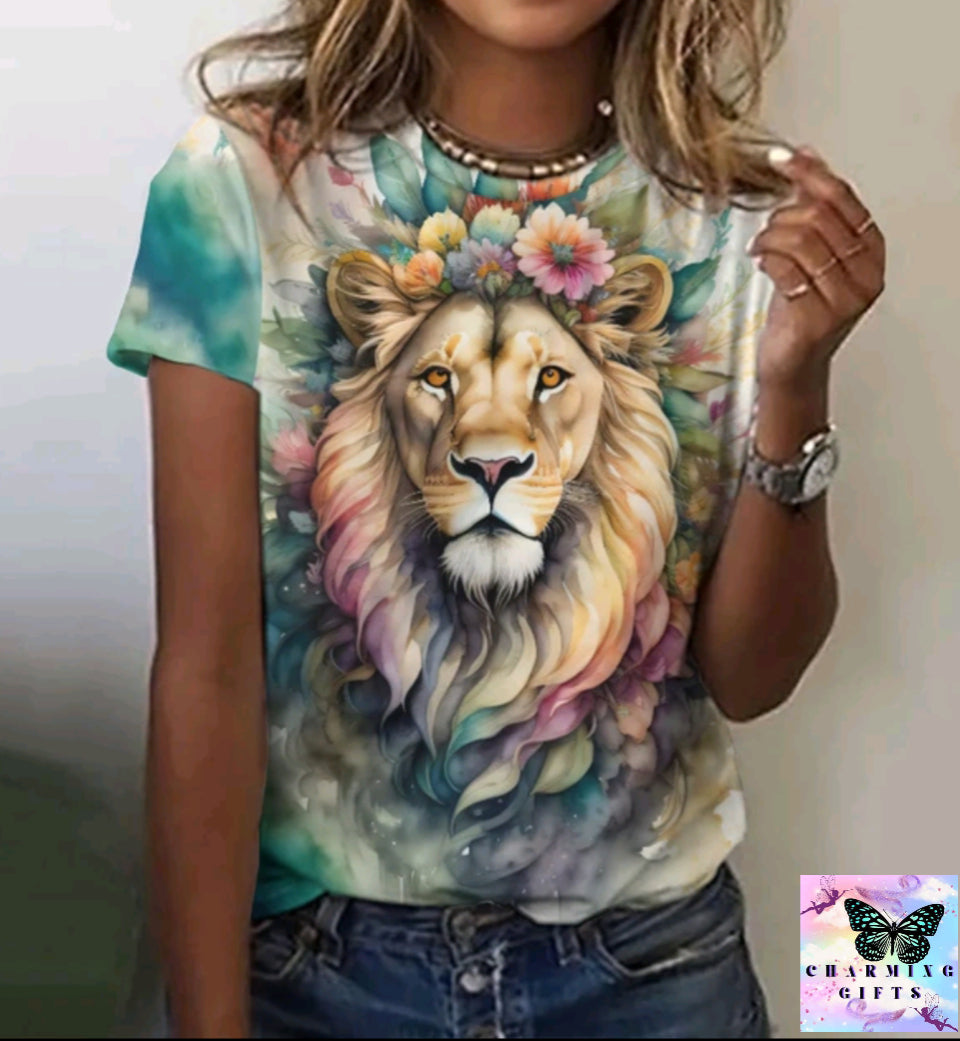 Summer New Women's T-shirts Funny Animal Print Short Sleeves Tees Fashion Street T shirt Daily Casual Female Clothing Tops