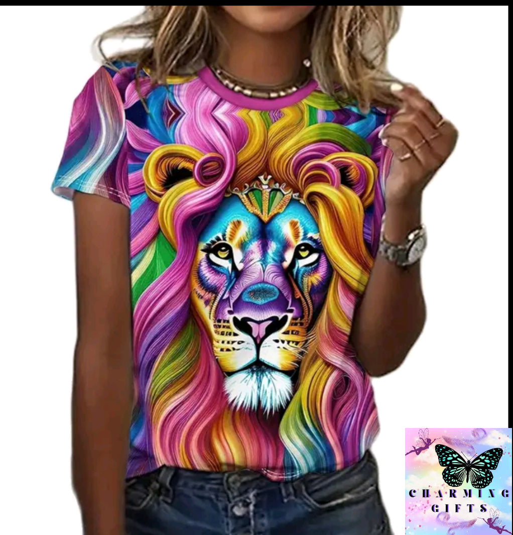 Summer New Women's T-shirts Funny Animal Print Short Sleeves Tees Fashion Street T shirt Daily Casual Female Clothing Tops