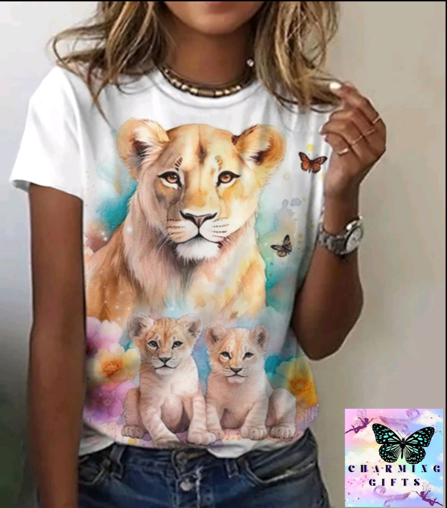 Summer New Women's T-shirts Funny Animal Print Short Sleeves Tees Fashion Street T shirt Daily Casual Female Clothing Tops