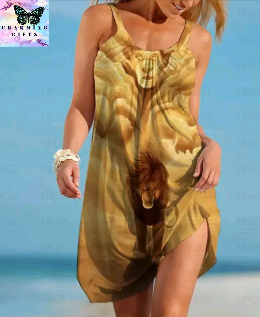 Disney Summer Dresses Woman 2022 The Lion King Boho Dress Sleeveless Women Print Women's Loose Sling Elegant Sexy