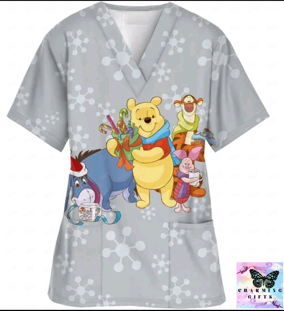 Disney Winnie the Pooh Scrubs Medical Uniforms Scrub Top Loose Cotton Pet Hospital Health Centre Work Clothes Lab Coat tops