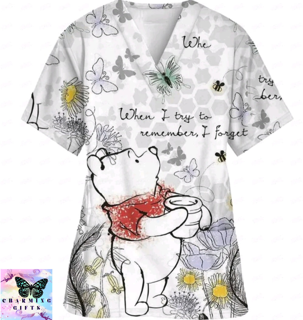 Disney Winnie the Pooh Scrubs Medical Uniforms Scrub Top Loose Cotton Pet Hospital Health Centre Work Clothes Lab Coat tops