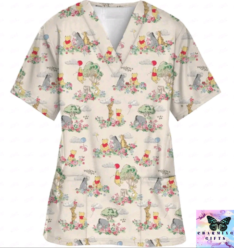 Disney Winnie the Pooh Scrubs Medical Uniforms Scrub Top Loose Cotton Pet Hospital Health Centre Work Clothes Lab Coat tops