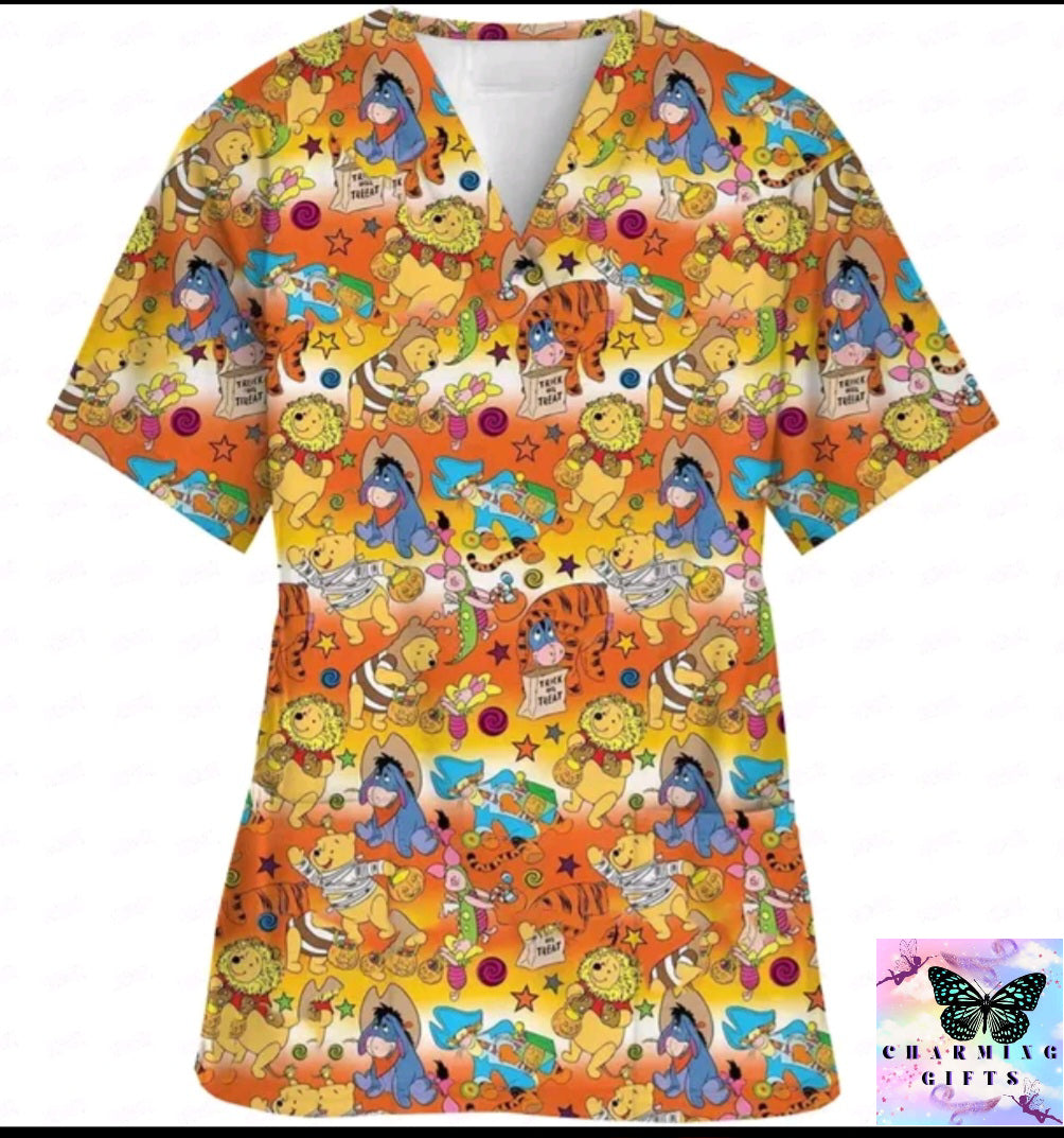 Disney Winnie the Pooh Scrubs Medical Uniforms Scrub Top Loose Cotton Pet Hospital Health Centre Work Clothes Lab Coat tops