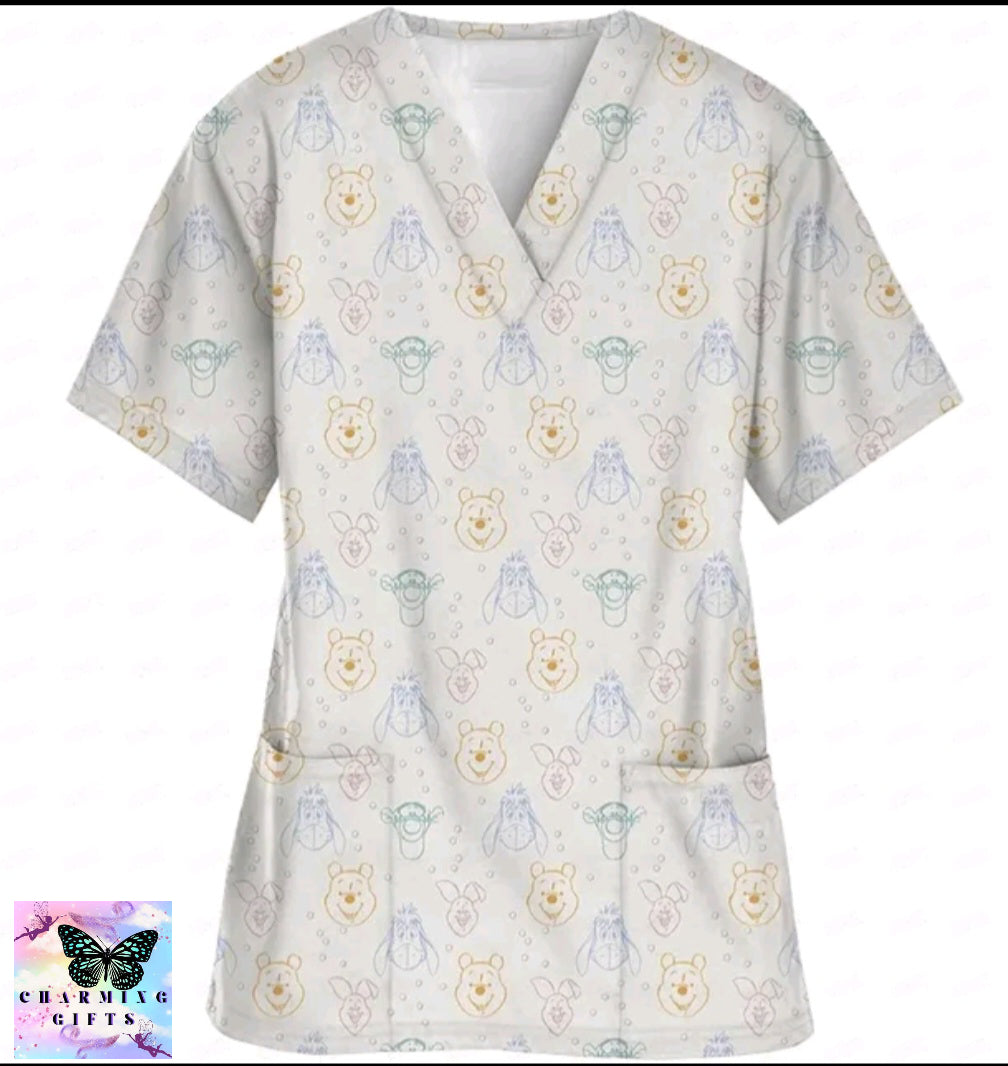 Disney Winnie the Pooh Scrubs Medical Uniforms Scrub Top Loose Cotton Pet Hospital Health Centre Work Clothes Lab Coat tops