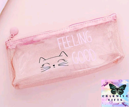 Cute Kawaii pink cat Pencil Case School Supplies for girls Stationery Gift large Pencil bag Transparent pen Bag School Tools