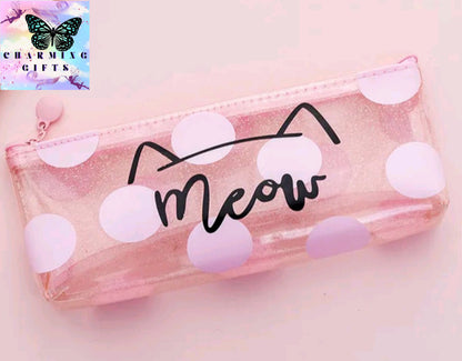 Cute Kawaii pink cat Pencil Case School Supplies for girls Stationery Gift large Pencil bag Transparent pen Bag School Tools