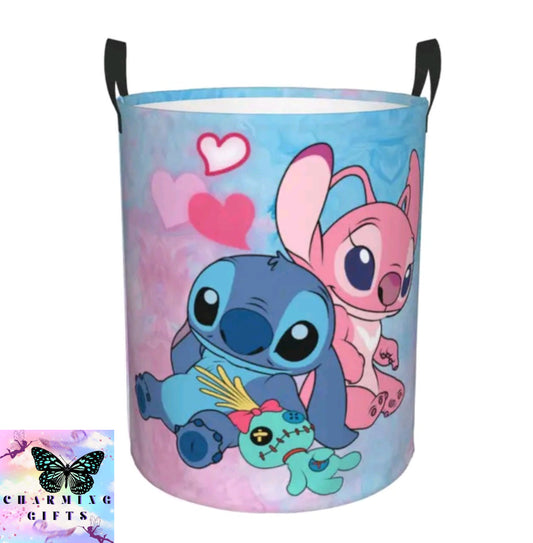 Stitch Angel Laundry Hamper Large Clothes Storage Basket Disney Anime Toy Bin Organizer for Kids