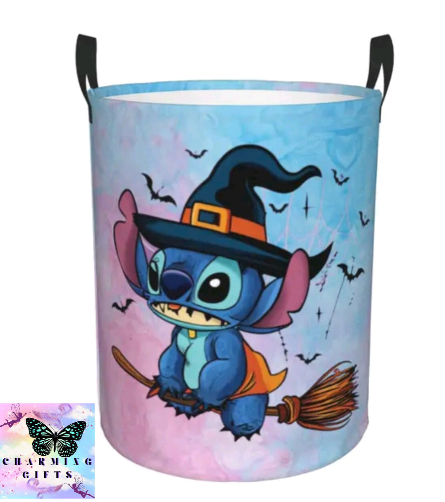 Stitch Angel Laundry Hamper Large Clothes Storage Basket Disney Anime Toy Bin Organizer for Kids