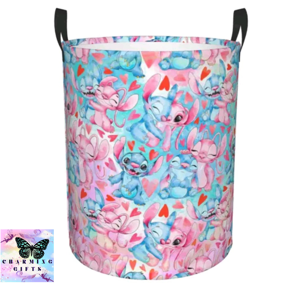 Stitch Angel Laundry Hamper Large Clothes Storage Basket Disney Anime Toy Bin Organizer for Kids