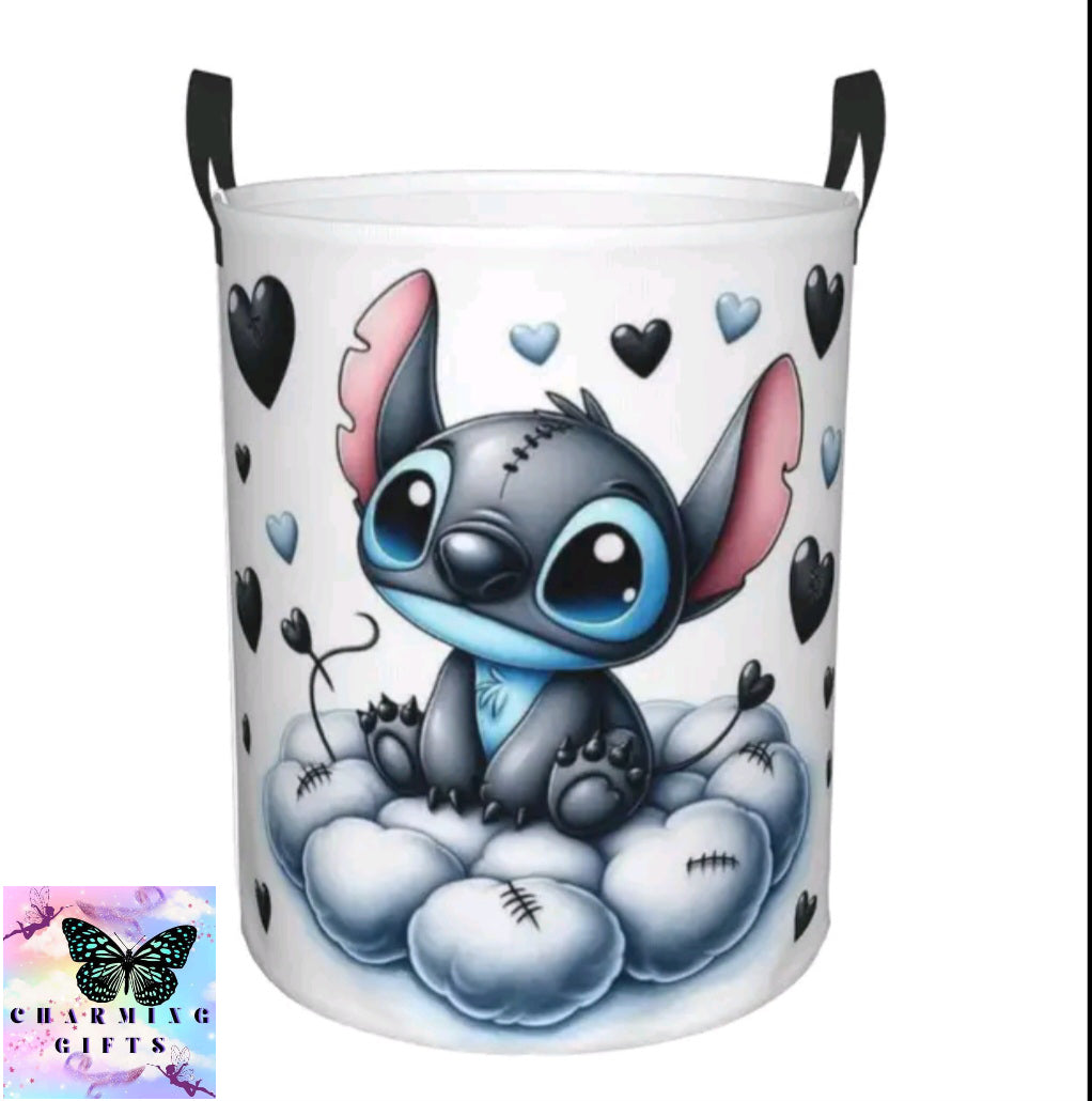 Stitch Angel Laundry Hamper Large Clothes Storage Basket Disney Anime Toy Bin Organizer for Kids