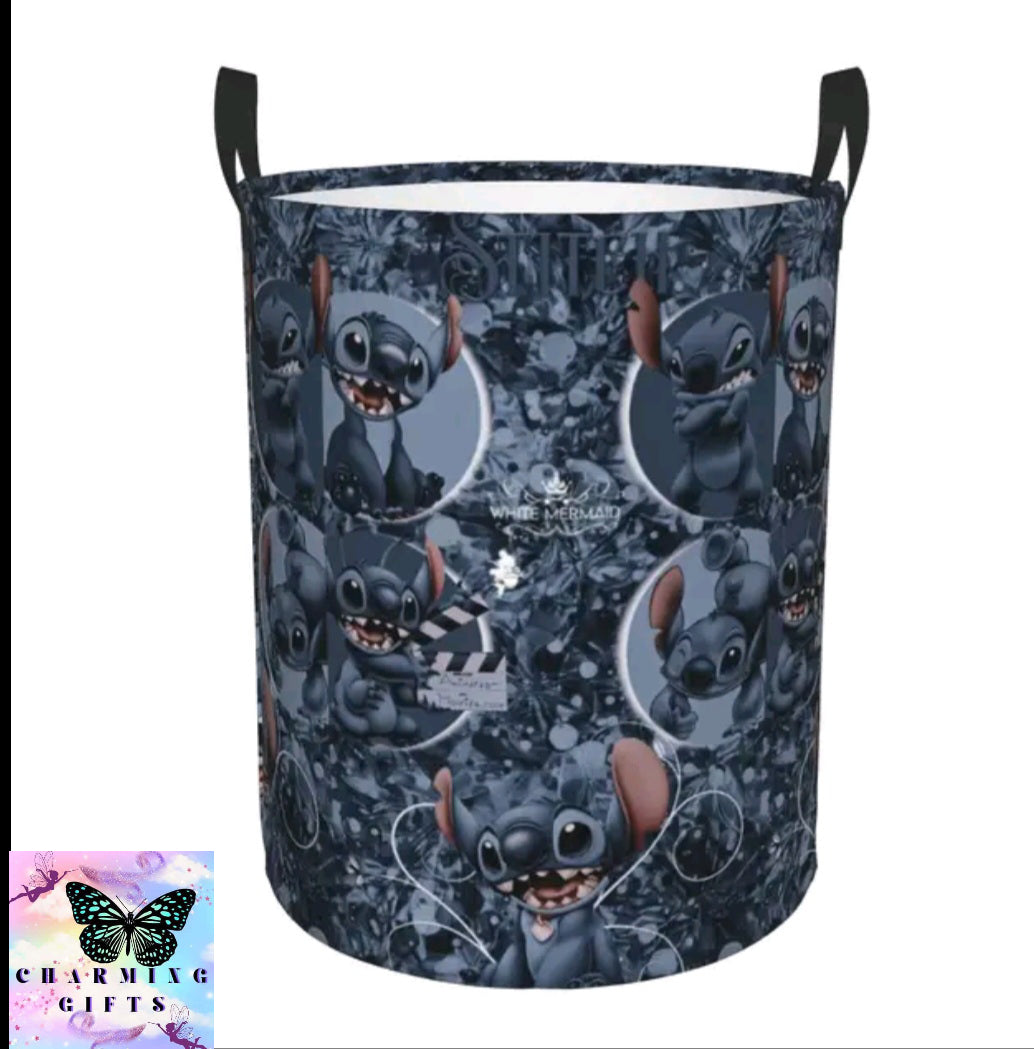 Stitch Angel Laundry Hamper Large Clothes Storage Basket Disney Anime Toy Bin Organizer for Kids