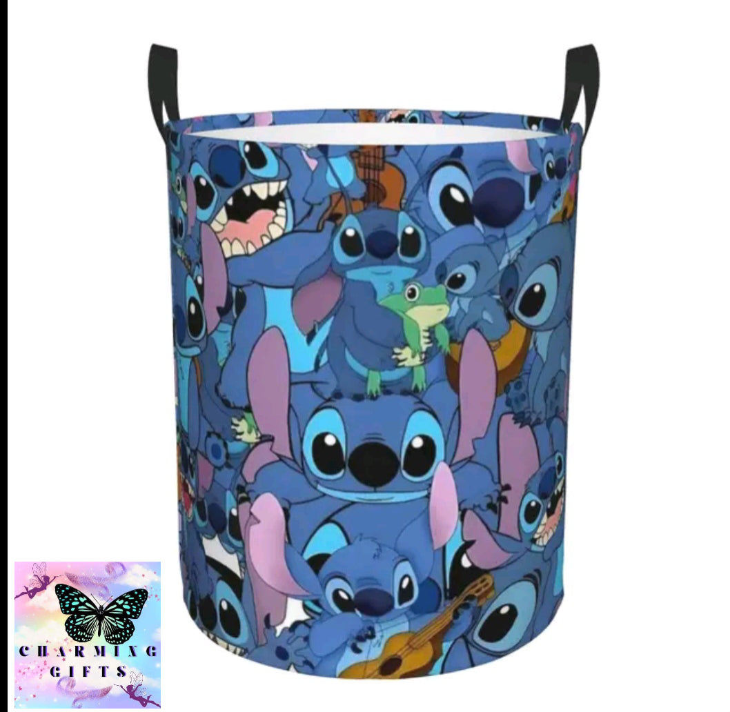 Stitch Angel Laundry Hamper Large Clothes Storage Basket Disney Anime Toy Bin Organizer for Kids