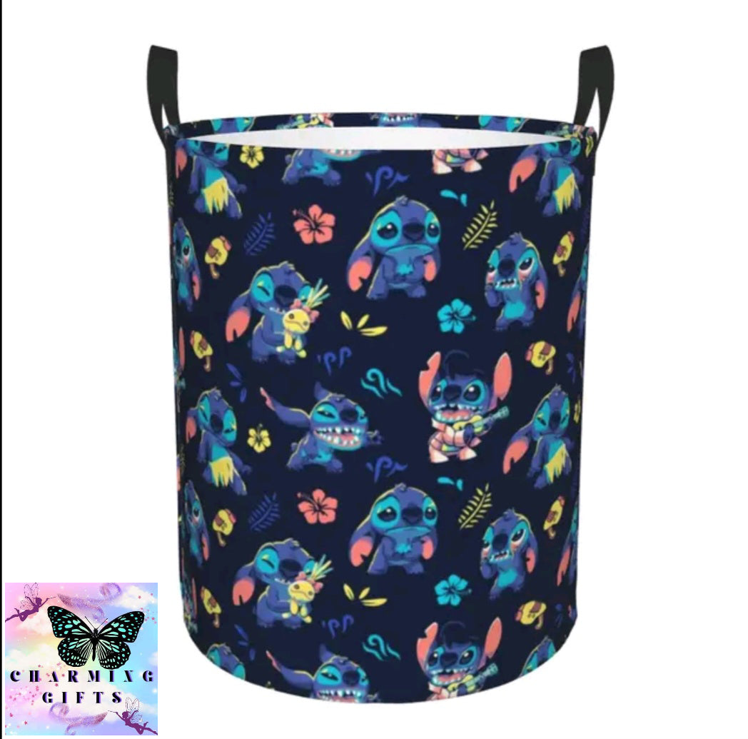 Stitch Angel Laundry Hamper Large Clothes Storage Basket Disney Anime Toy Bin Organizer for Kids