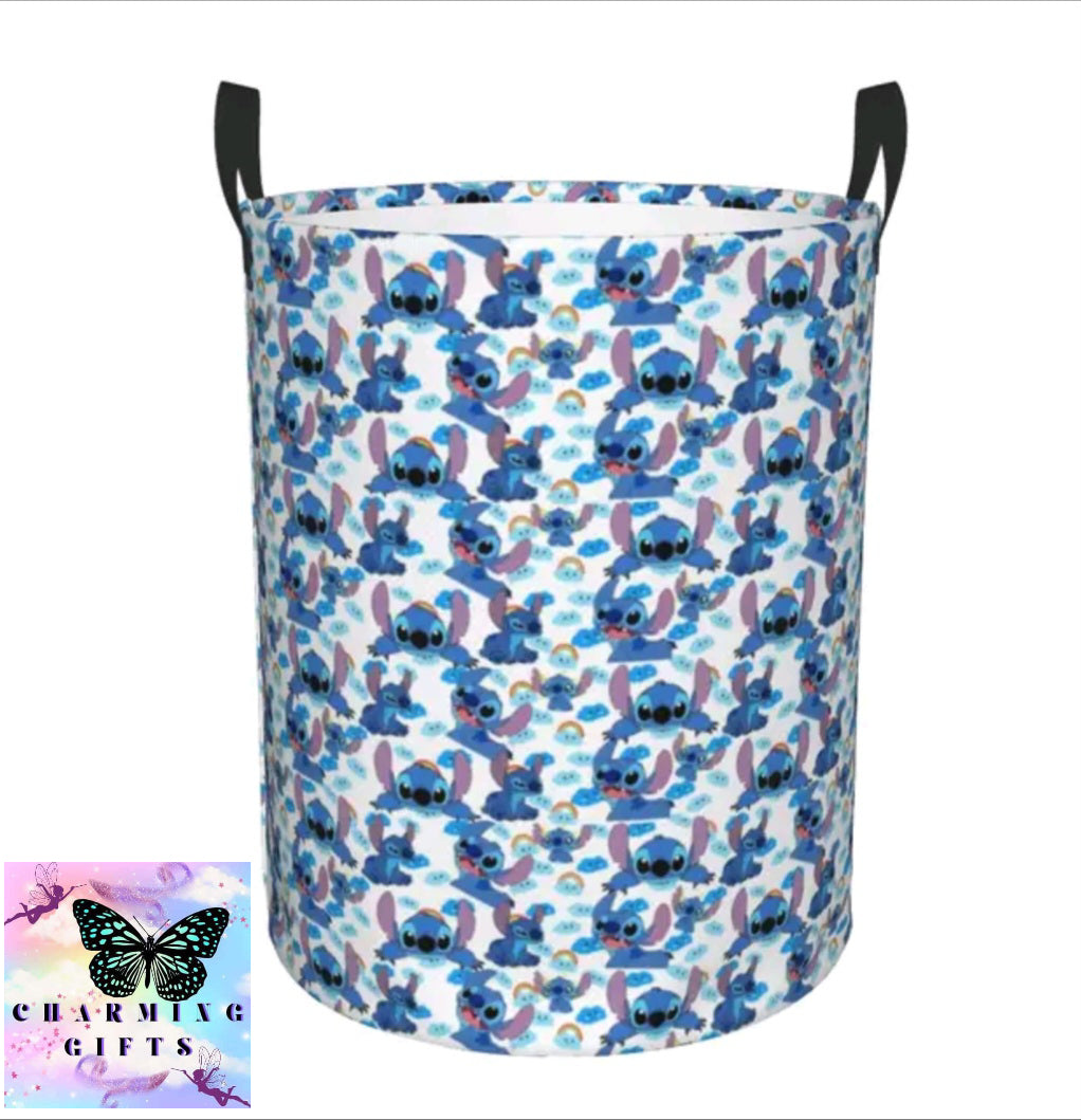 Stitch Angel Laundry Hamper Large Clothes Storage Basket Disney Anime Toy Bin Organizer for Kids