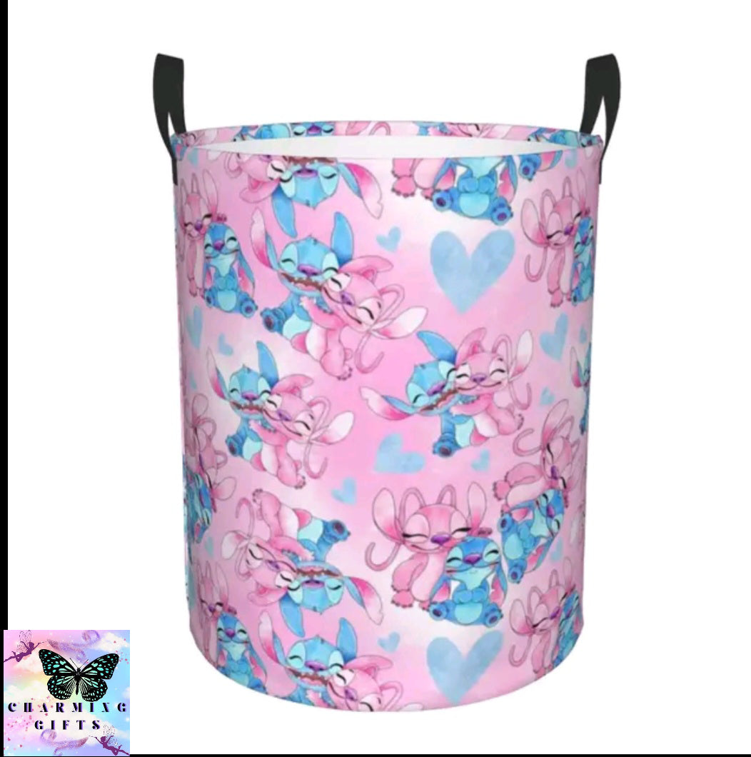 Stitch Angel Laundry Hamper Large Clothes Storage Basket Disney Anime Toy Bin Organizer for Kids