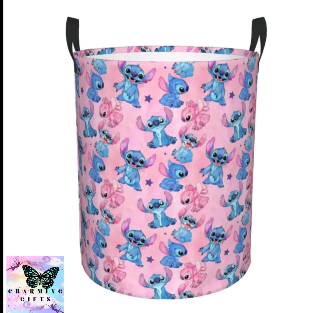 Stitch Angel Laundry Hamper Large Clothes Storage Basket Disney Anime Toy Bin Organizer for Kids