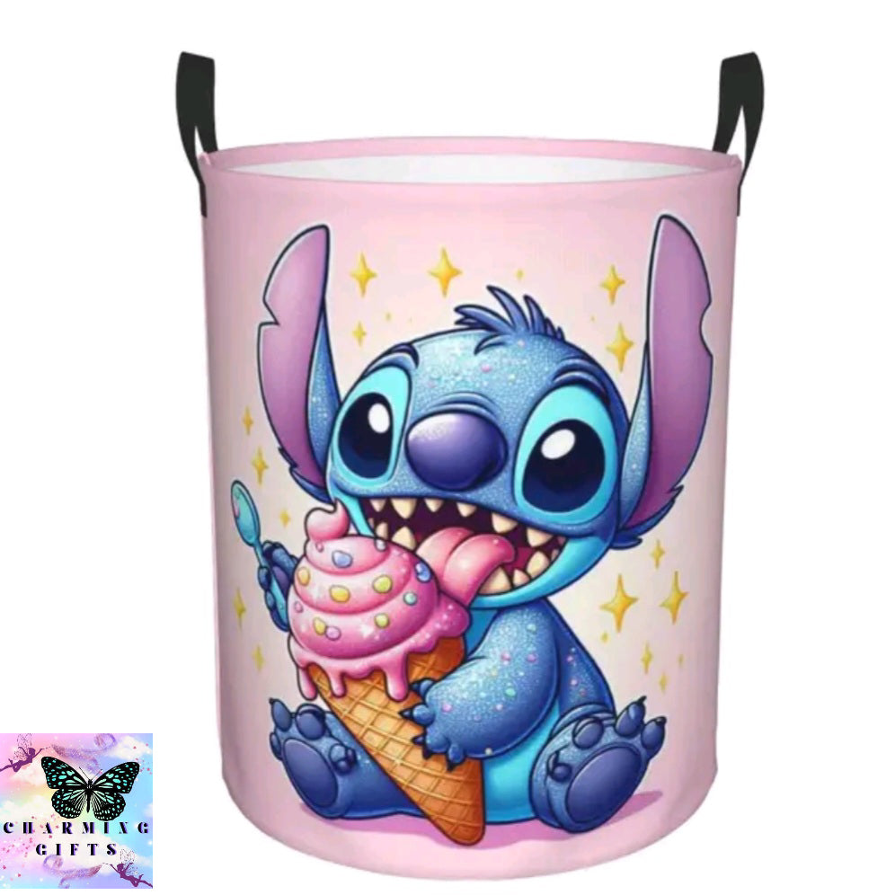 Stitch Angel Laundry Hamper Large Clothes Storage Basket Disney Anime Toy Bin Organizer for Kids