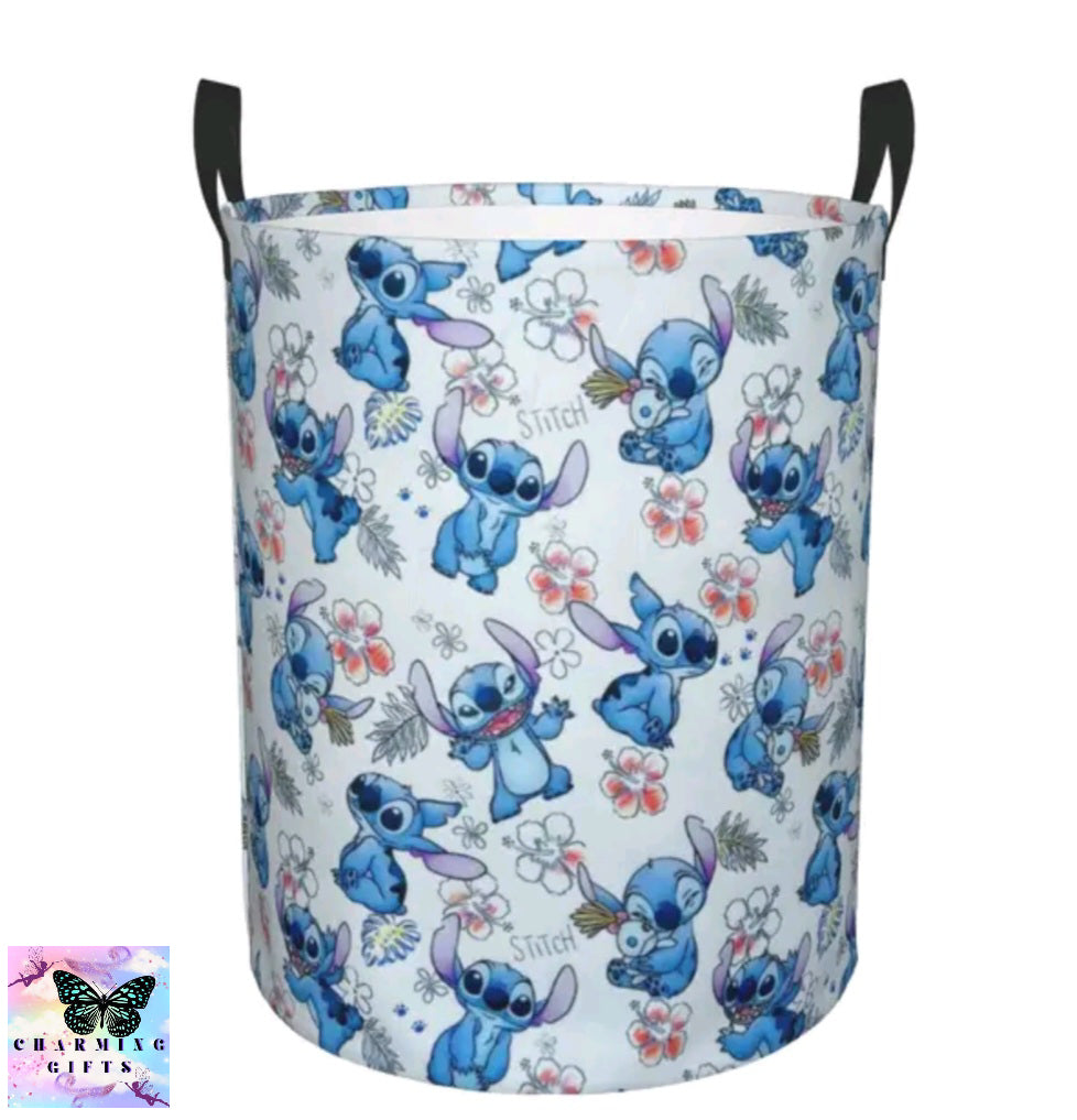 Stitch Angel Laundry Hamper Large Clothes Storage Basket Disney Anime Toy Bin Organizer for Kids