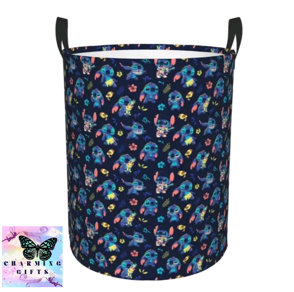 Stitch Angel Laundry Hamper Large Clothes Storage Basket Disney Anime Toy Bin Organizer for Kids