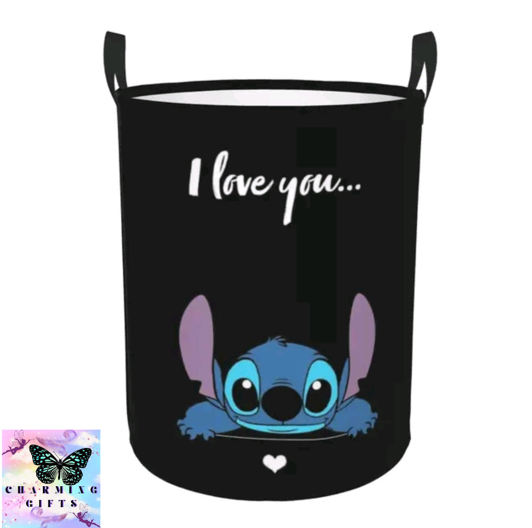 Stitch Angel Laundry Hamper Large Clothes Storage Basket Disney Anime Toy Bin Organizer for Kids