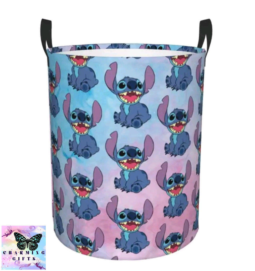 Stitch Angel Laundry Hamper Large Clothes Storage Basket Disney Anime Toy Bin Organizer for Kids