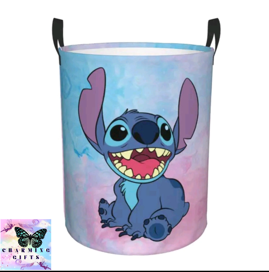 Stitch Angel Laundry Hamper Large Clothes Storage Basket Disney Anime Toy Bin Organizer for Kids