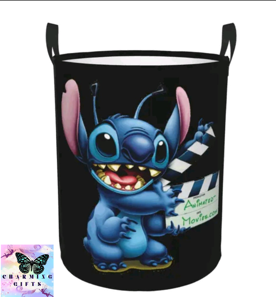 Stitch Angel Laundry Hamper Large Clothes Storage Basket Disney Anime Toy Bin Organizer for Kids