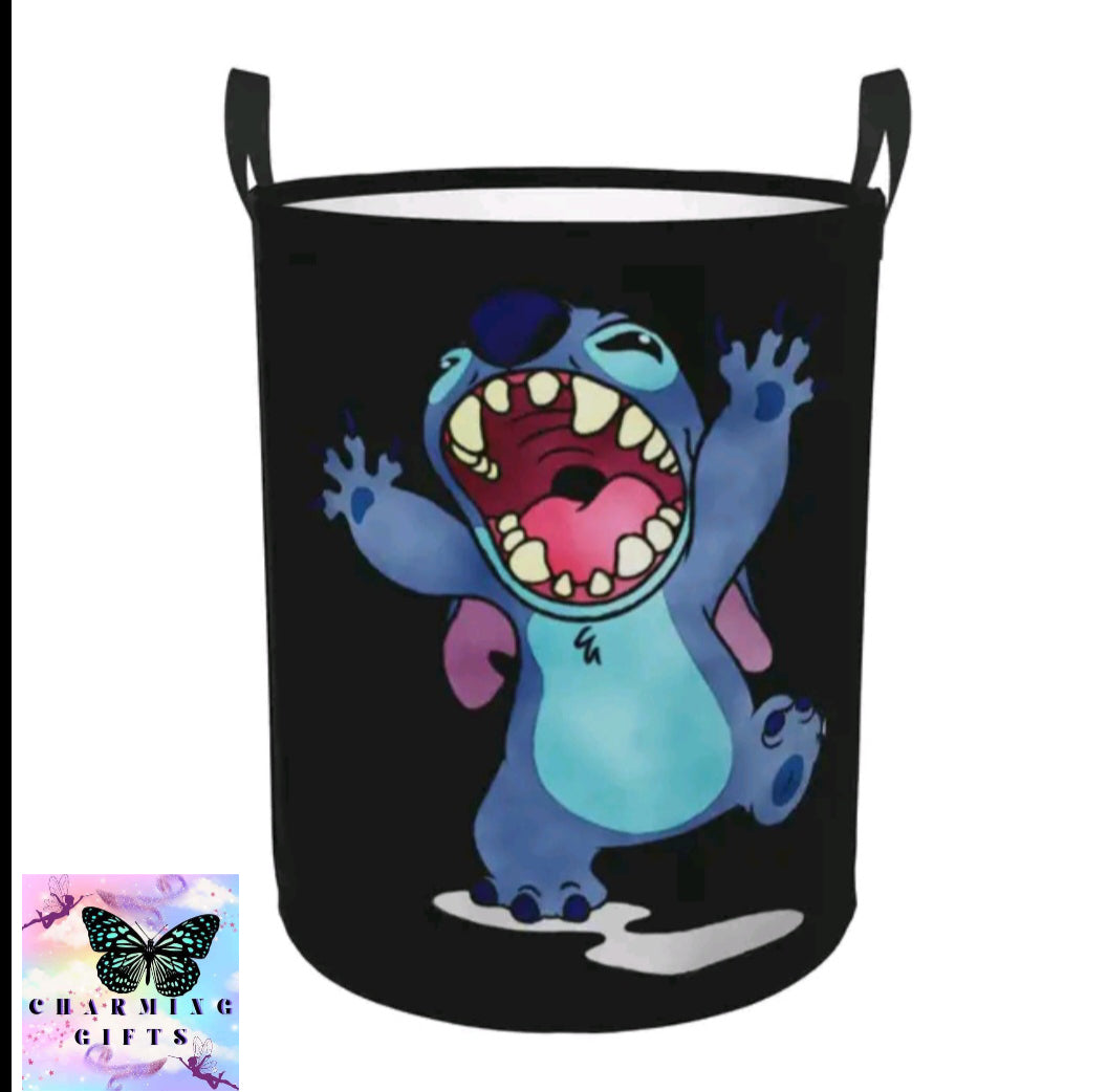 Stitch Angel Laundry Hamper Large Clothes Storage Basket Disney Anime Toy Bin Organizer for Kids