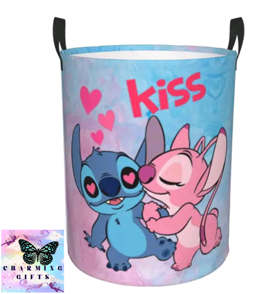 Stitch Angel Laundry Hamper Large Clothes Storage Basket Disney Anime Toy Bin Organizer for Kids