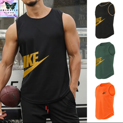 Summer Fashion Gym Vest For Men Sports Fitness Bodybuilding Sleeveless Tank Top Quick-drying Mesh Running Tank Top Men Clothing