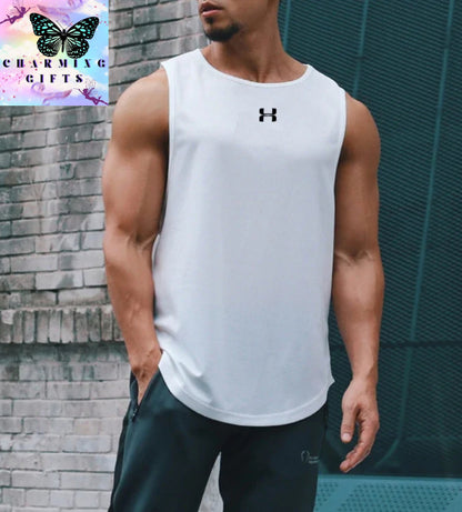 Summer Men's Mesh Bodybuilding Tank Tops Quick Dry Fitness Sports Vest Basketball Sleeveless Shirt Fitness Brand Printed Vest