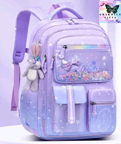 Primary Bow Knot Schoolbag With Rabbit Pendant For Girls Orthopaedics Kids Backpack Kawaii Waterproof School bag