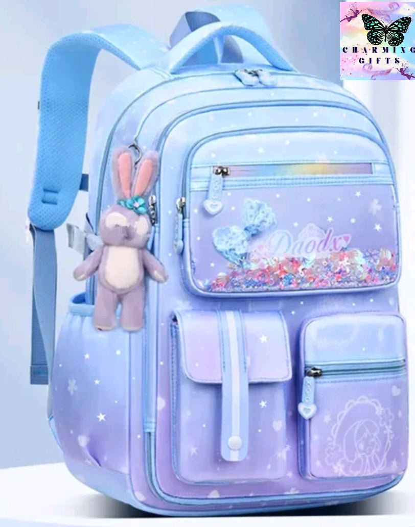 Primary Bow Knot Schoolbag With Rabbit Pendant For Girls Orthopaedics Kids Backpack Kawaii Waterproof School bag