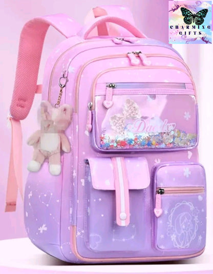 Primary Bow Knot Schoolbag With Rabbit Pendant For Girls Orthopaedics Kids Backpack Kawaii Waterproof School bag