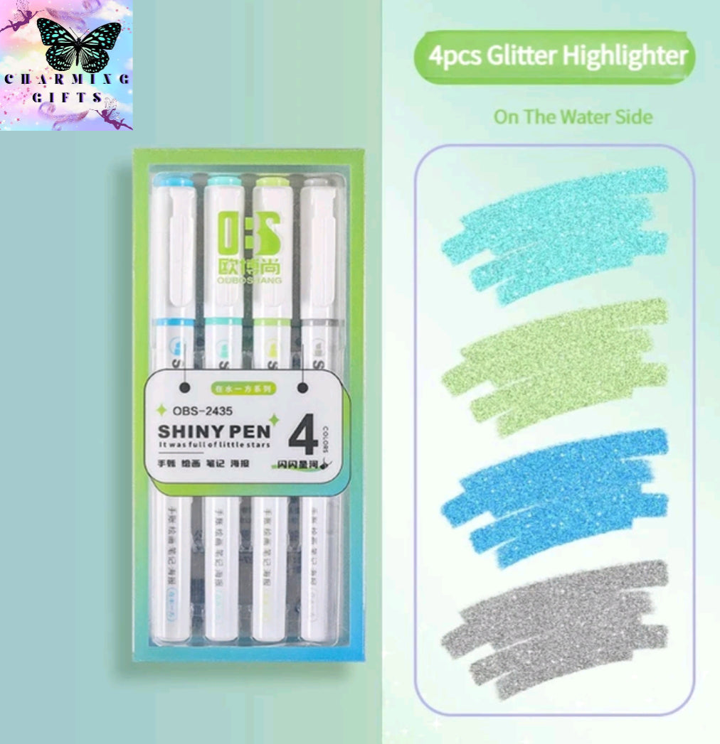 4 Colors/box Kawaii Glitter Highlighter Pen Pastel Fine Pastel Highlighter Marker Scrapbook Painted Stationery School Supplies