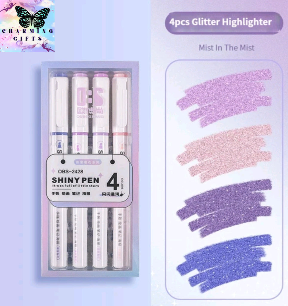 4 Colors/box Kawaii Glitter Highlighter Pen Pastel Fine Pastel Highlighter Marker Scrapbook Painted Stationery School Supplies