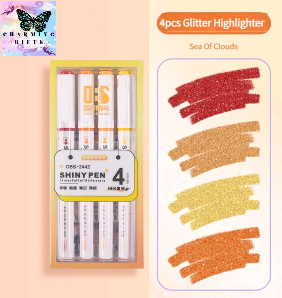 4 Colors/box Kawaii Glitter Highlighter Pen Pastel Fine Pastel Highlighter Marker Scrapbook Painted Stationery School Supplies