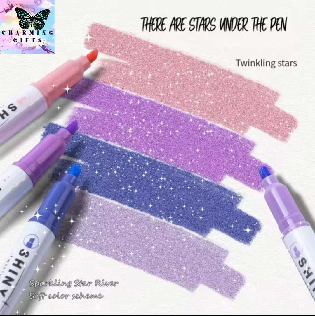 4 Colors/box Kawaii Glitter Highlighter Pen Pastel Fine Pastel Highlighter Marker Scrapbook Painted Stationery School Supplies