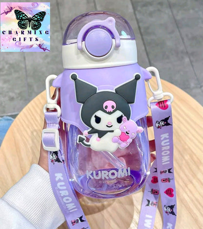 690ml Sanrio Large Capacity Water Bottle Cinnamoroll Kuromi My Melody Portable Straw Water Cup for Outdoor Sports Fitness