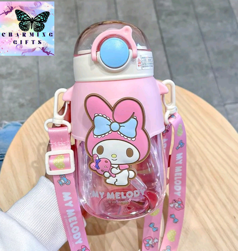 690ml Sanrio Large Capacity Water Bottle Cinnamoroll Kuromi My Melody Portable Straw Water Cup for Outdoor Sports Fitness